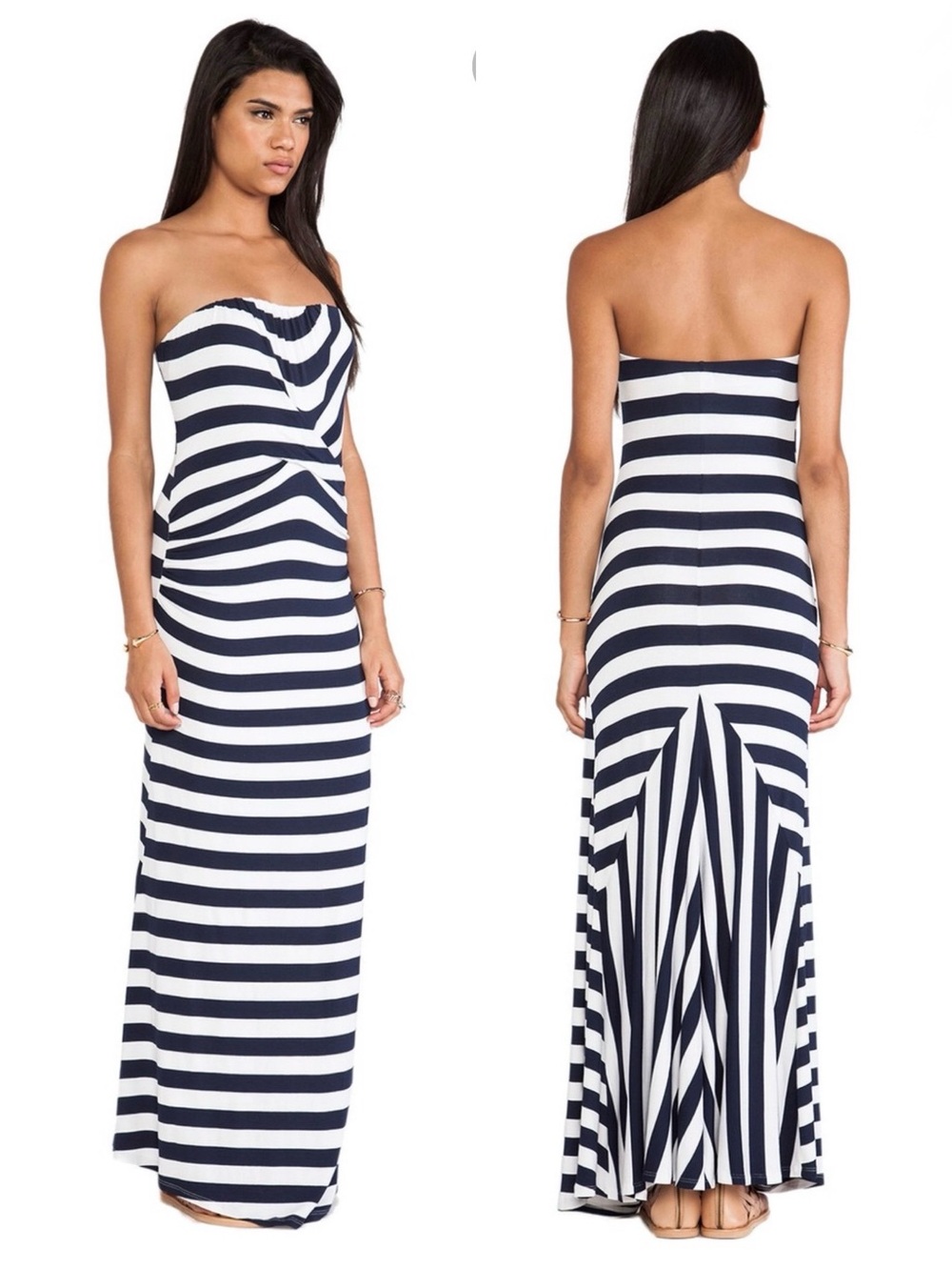 Ella Moss | Navy and White Striped Strapless Maxi Dress, S